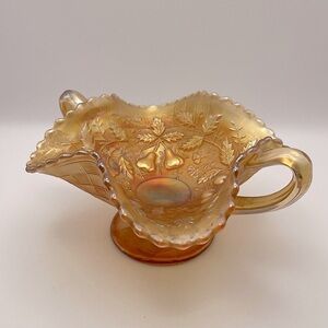 Northwood Glass, Gold, Carnival Glass, “Three Fruits”, Basketweave, Compote Bowl
